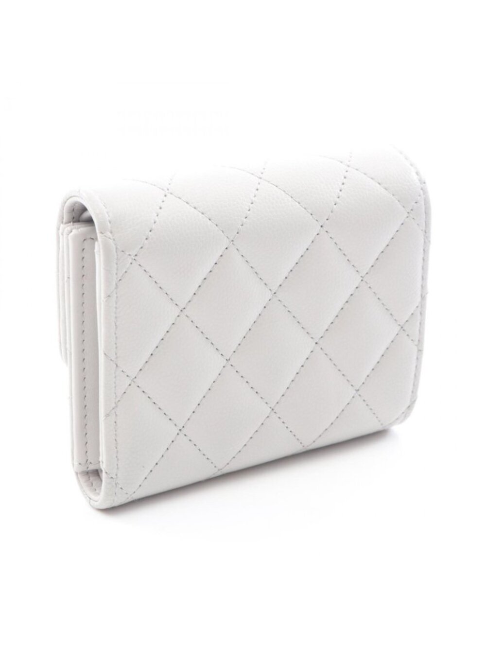 Chanel Trifold Wallet Quilted Pearl Gray Caviar Leather - Picture 2 of 9